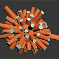 Red Orange 3D Viral Structure with Blue Dots and Spiked Projections 3d model