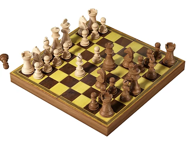 Chess Board Game Entertainment with Wooden Chessboard and Detailed Pieces for Classic Tabletop Fun 3d model