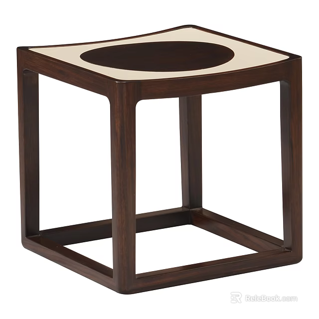 Modern Wooden Stool With Square Frame Round Top And Light Seat Design 3d model 