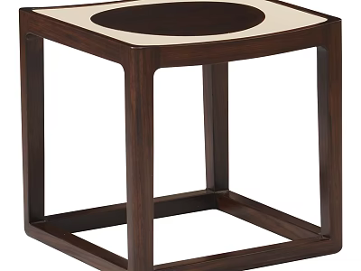 Modern Wooden Stool With Square Frame Round Top And Light Seat Design 3d model
