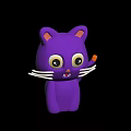 Purple Cartoon Cat With Big Eyes White Whiskers Pink Inner Ears And Orange Tail Tip