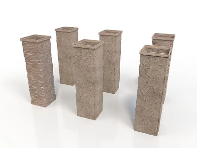 Multiple Textured Stone Pillars With Light Brown Surface In White Setting 3d model