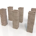 Multiple Textured Stone Pillars With Light Brown Surface In White Setting 3d model