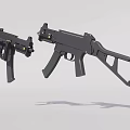 Two Modern Black Submachine Guns With Yellow Accents And Tactical Design