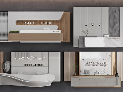 Modern Reception Background Wall Design With Logo Marble And Wooden Accents 3d model