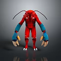 Red Character Design With Blue Limbs Antennae And Clawed Feet 3D Stylized Creature 3d model