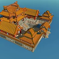 Traditional Chinese Ancient Architecture With Yellow Glazed Roofs Overhanging Eaves And Courtyard