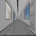Modern Elevator Corridor With Spacious Design White Walls Well Lit And Marble Floor 3d model