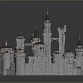 Cartoon Medieval Castle Scene With Multiple Towers Spires And Stone Walls