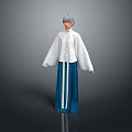 Traditional Chinese Outfit with White Long Sleeved Top Blue Long Skirt and Button Details