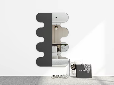 Modern Unique Shape Wall Mirror With Decorative Items And Bright Space 3d model