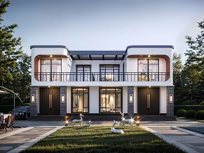 Modern Two Story Rural Self Built House With White Exterior And Glass Windows 3d model