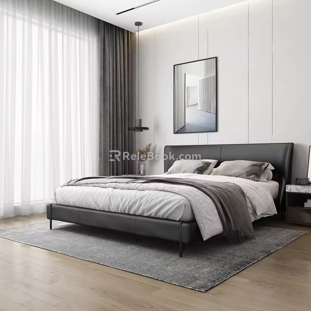 Modern background double bed 3d model