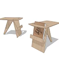 Wooden Foldable Side Table With Simple Design And Storage Compartment 3d model