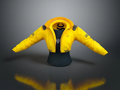 Yellow Jacket With Black Accents And Shoulder Details On Mannequin 3d model