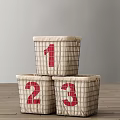 Metal Wire Storage Baskets Numbered 1 2 3 with Fabric Liner Stackable for Home Organization 3d model