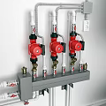 Red Black Heating Equipment With Red Expansion Tank Pipes Valves White Storage Tank And Radiator