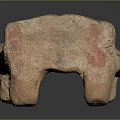 Ancient Pottery Rectangular Artifact With Four Legs And Red Traces On Dark Reflective Surface 3d model