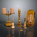 Ornate Classic Golden Candelabras Wooden Decor And Candles For Home Decoration