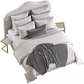 Modern Bedroom Bed Interior Design With Upholstered Headboard Pillows And Linen Blankets
