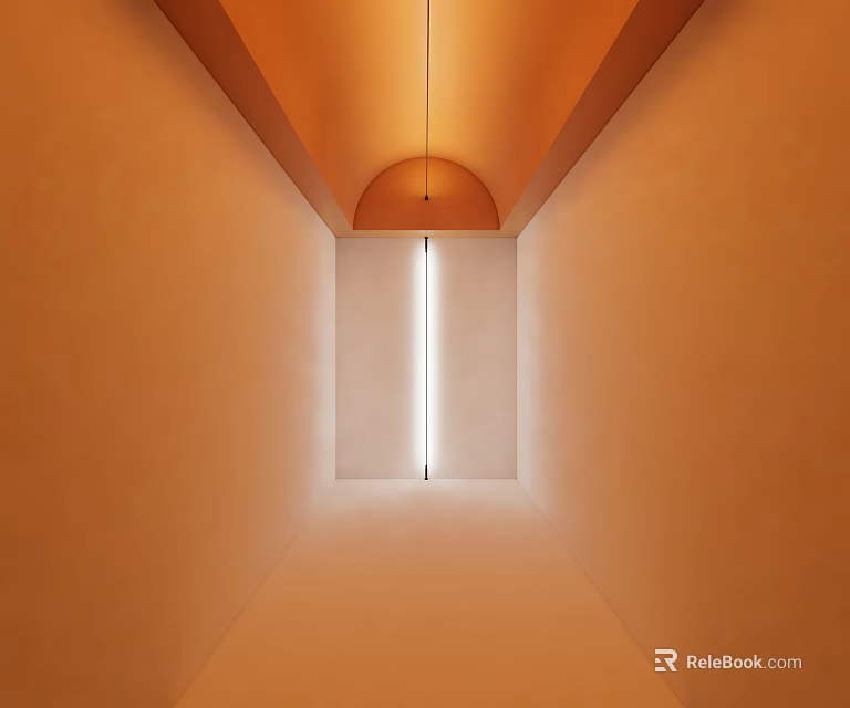 Orange Corridor Interior With Arched Ceiling Vertical Light And Light Colored Floor 3d model 