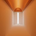 Orange Corridor Interior With Arched Ceiling Vertical Light And Light Colored Floor