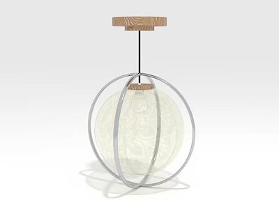 Modern Wooden Pendant Light With Metal Circular Frame And Glass Spherical Shade 3d model