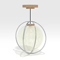 Modern Wooden Pendant Light With Metal Circular Frame And Glass Spherical Shade