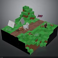 Pixel Art Scene With Green Terrain Path White Tents Unicorn And UK Flag