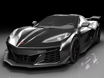 Black Sports Car Exterior With Sleek Design Rear Spoiler And Alloy Wheels 3d model