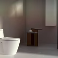 Modern White Toilet Design With Wooden Side Table In Minimalist Bathroom Interior