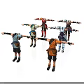 Colorful Toy Figures With Arms Outstretched In Various Outfits On White Backdrop