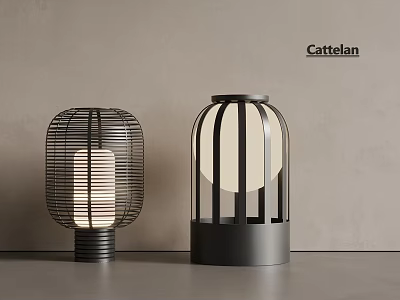 Cattelan Modern Table Lamps With Metal Frame And Grid Design On Gray Surface 3d model