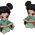 Traditional Girl Sculpture With Double Buns Hairstyle Reading Book In Traditional Clothing