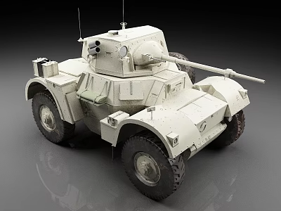 White Military Armored Tank Featuring Turret Cannon And Four Wheels Design 3d model