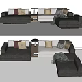 Modern Sectional Sofa With Gray And White Fabric Decorative Pillows Side Table And Throw Blanket 3d model