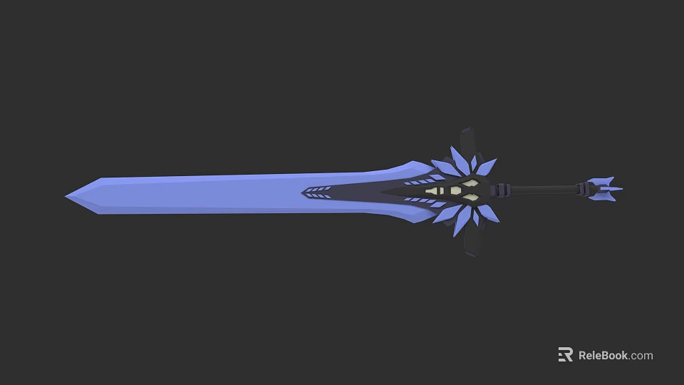 Blue Decorative Sword with Elegant Blade and Intricate Floral Hilt Design 3d model 