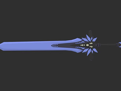 Blue Decorative Sword with Elegant Blade and Intricate Floral Hilt Design 3d model