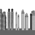 Stone Pillars With Various Carved Designs And Different Heights For Decorative Use 3d model