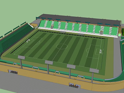 Modern Football Stadium 3D Model With Green Pitch And Seating Stands 3d model