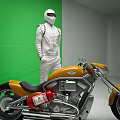 Studio Photography Scene With Green Screen Motorcycle Model On White Platform Studio Lights And Reflectors