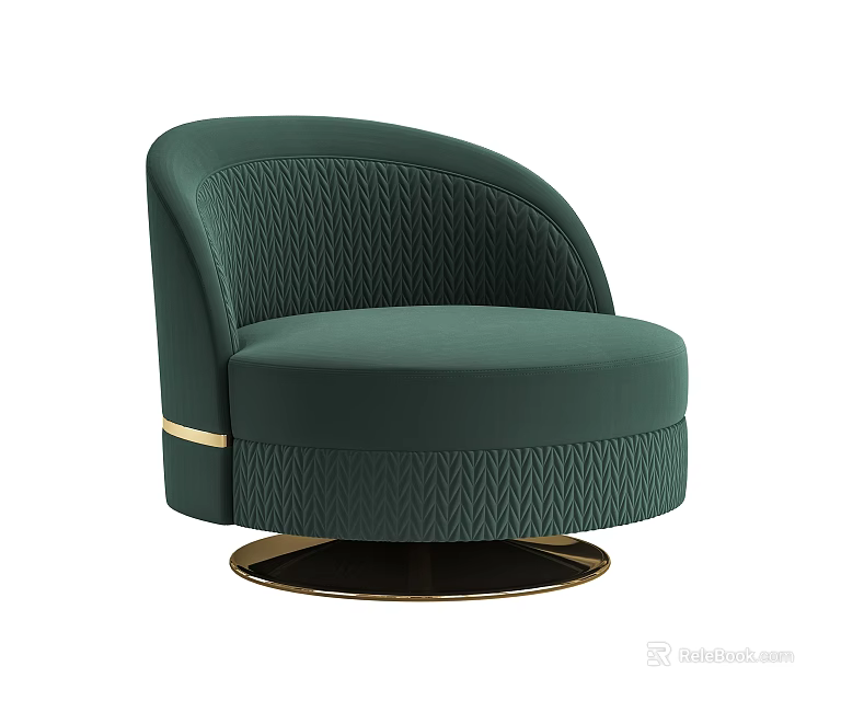 Dark Green Leisure Chair With Round Design Wavy Pattern And Gold Circular Base 3d model 