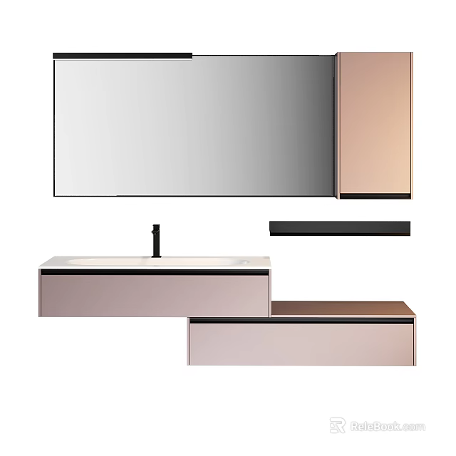 Modern Bathroom Vanity Set With Large Mirror Wall Mounted Sink And Cabinets 3d model