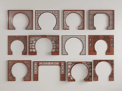Chinese Style Wooden Room Partitions With Various Carved Patterns And Shapes 3d model