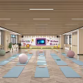 Spacious Yoga Fitness Studio Interior With Blue Mats And Exercise Balls