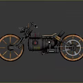 Vintage Motorcycle With Black Body Orange Rims Leather Seat And Classic Mechanical Details