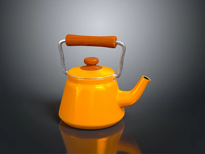 Orange Kettle With Wooden Handle And Metal Frame For Modern Kitchen Use 3d model