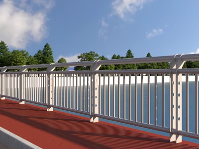 Safety Road Facilities With White Guardrail Red Walkway And Green Trees 3d model