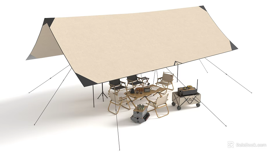 Portable Outdoor Camping Canopy With Foldable Chairs Grill And Table Setup 3d model 