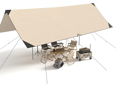 Portable Outdoor Camping Canopy With Foldable Chairs Grill And Table Setup 3d model